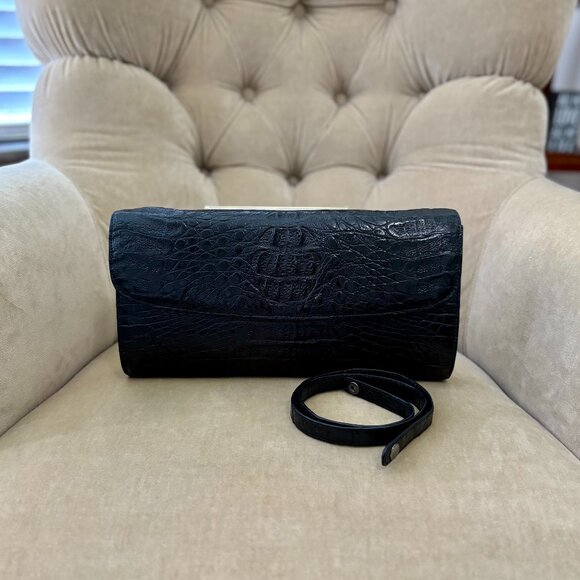 NEW Auth BYRON NEW YORK Genuine Caiman Crocodile Large Convertible Clutch Bag - Picture 1 of 6